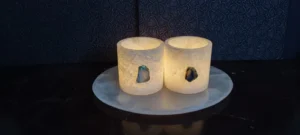 opulent homes alabaster tray and tealight glasses set of 3