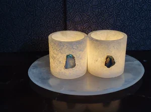 opulent homes alabaster tray and tealight glasses set of 3