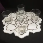 stone plus india marble inlay platter flower shape