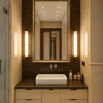 Golden and Blue Tigers Eye Herringbone Bathroom Design - View 3