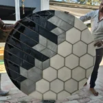 stone plus india marble inlay round tabletop with brass inlay