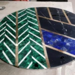 Marble Overlay Tabletop in Lapiz, Malachite, Brass - View 2