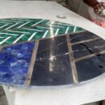 stone plus india marble overlay tabletop in lapiz, malachite, brass