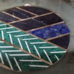 stone plus india marble overlay tabletop in lapiz, malachite, brass