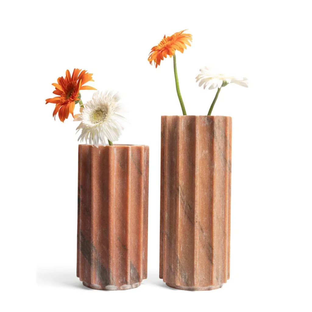 stone plus india udaipur pink marble fluted flower vase