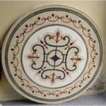 stone plus india marble inlay floor medallion red scallops