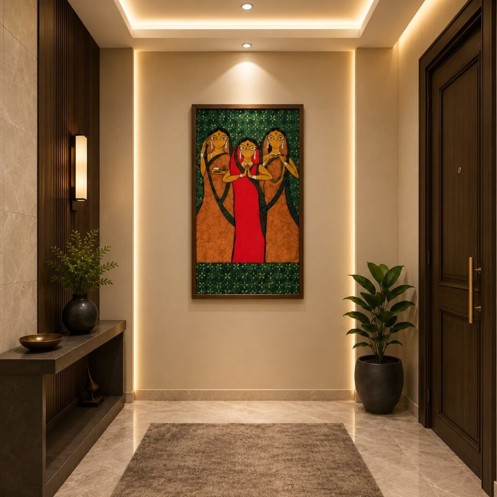 Marble Inlay Wall Mural/ Three Worshipping Women | Stone Plus India