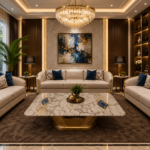 Marble Inlay Tabletop with Brass and Lapiz