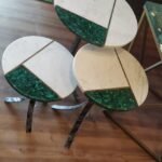 stone plus india marble inlay with brass and malachite nest of tables' tops set of 3