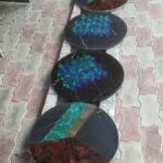 stone plus india marble, lapiz, malachite, red agate , brass tabletops set of 4