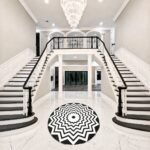 Black and White Marble Floor Medallion Overlay - View 3
