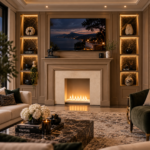 Fireplace Façade in White Marble and Wood