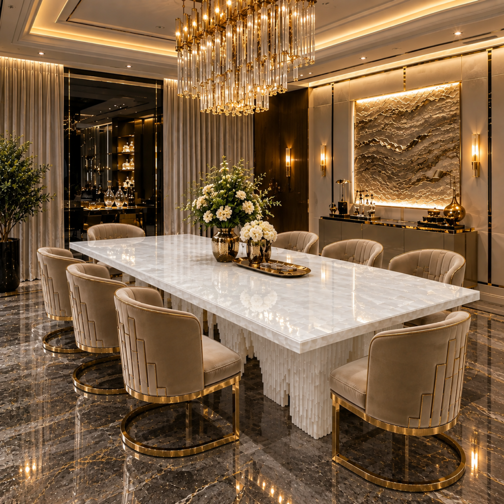stone plus india white selenite gemstone dining table