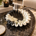 Bowl White and Black Ruffle Marble