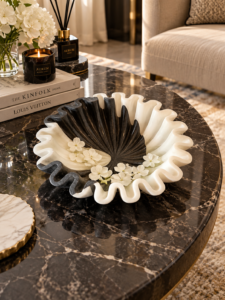 Bowl White and Black Ruffle Marble