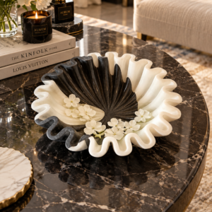Bowl White and Black Ruffle Marble