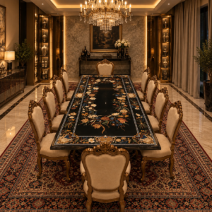 stone plus india intricate black marble inlay dining tabletop floral