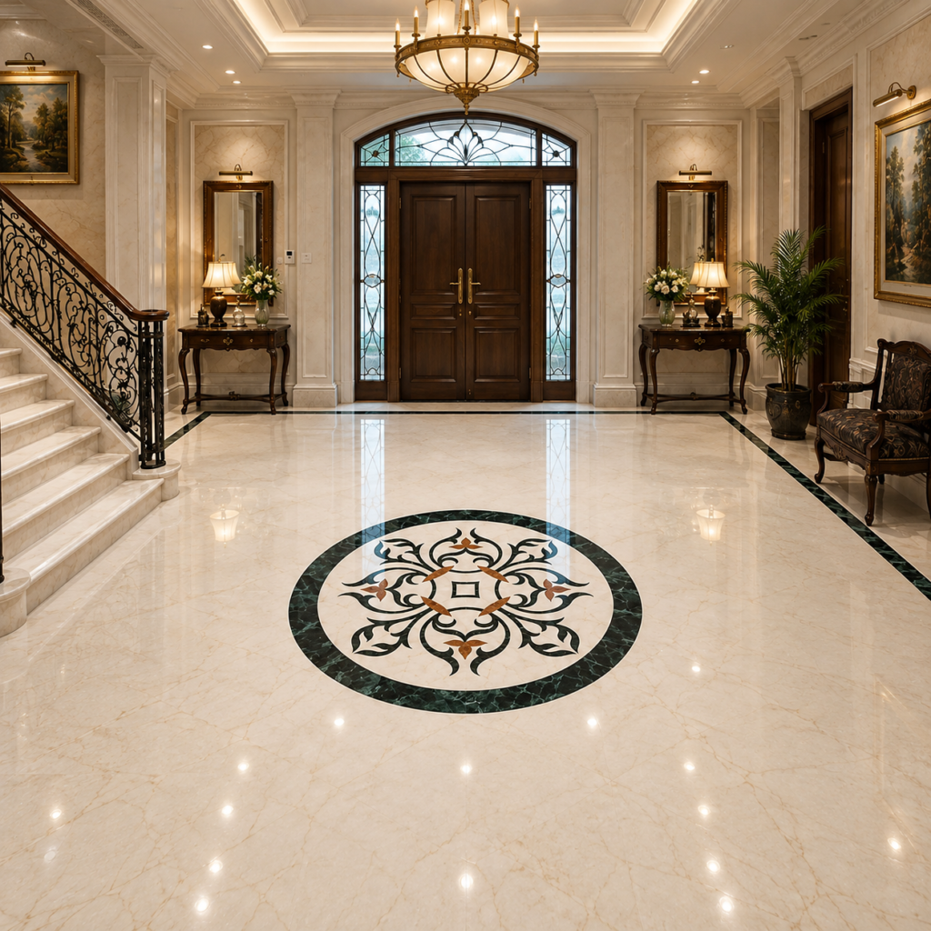 stone plus india marble inlay floor medallion green border