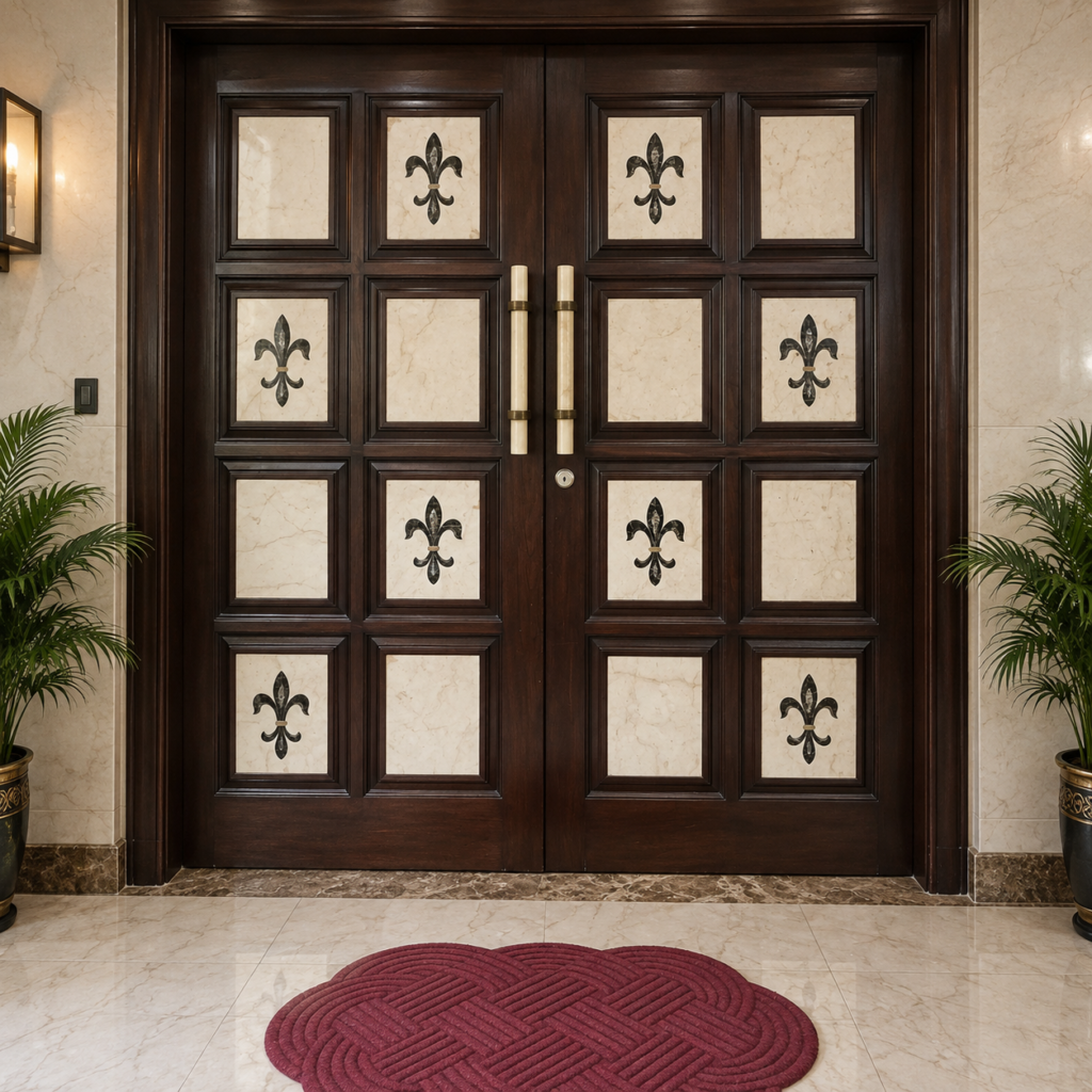 Marble Inlay Inserts on Wooden Doors | Stone Plus India