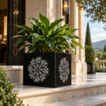The Mandala - Black marble hand-etched cube planter with mandala inlay - OPH Opulent Homes