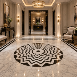 black and white marble floor medallion overlay