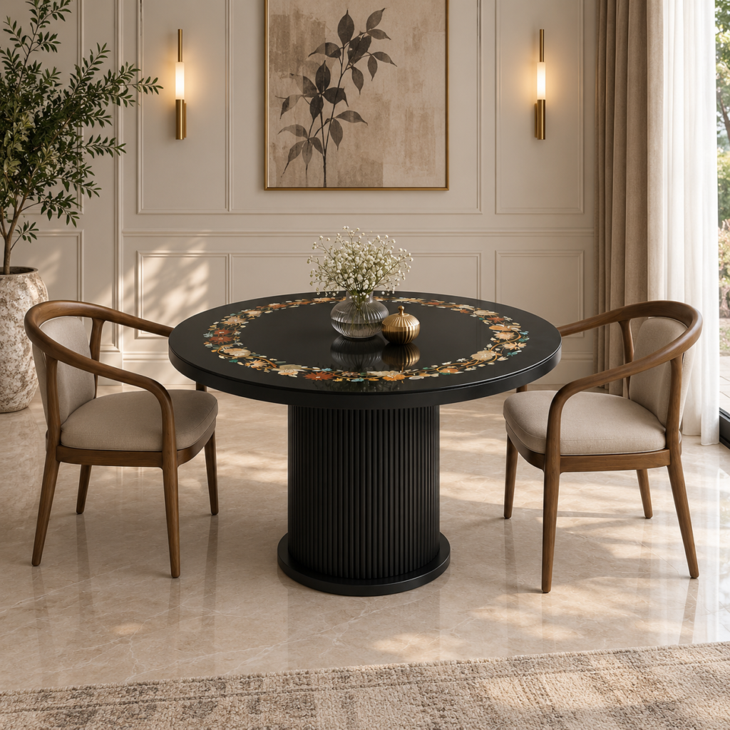 Black Marble Inlay TableTop Duck Design