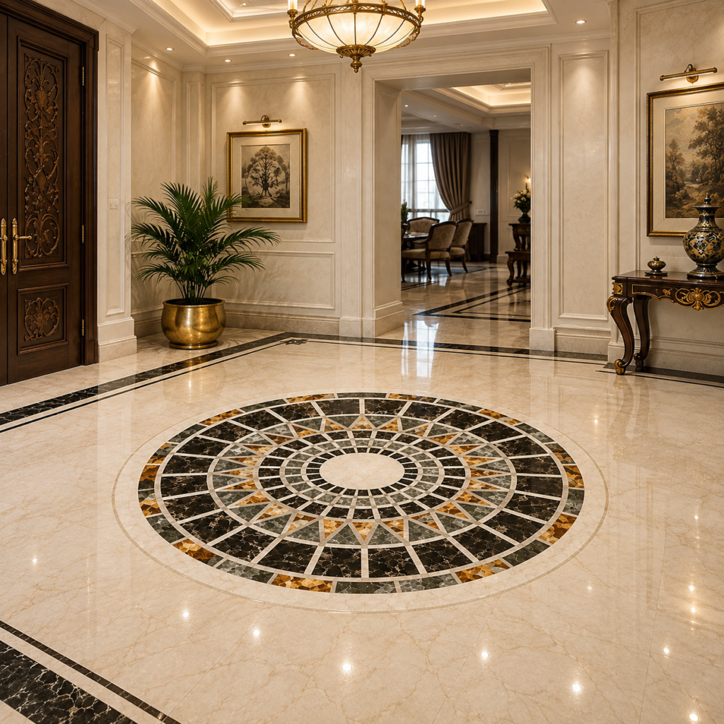 stone plus india marble inlay floor medallion round
