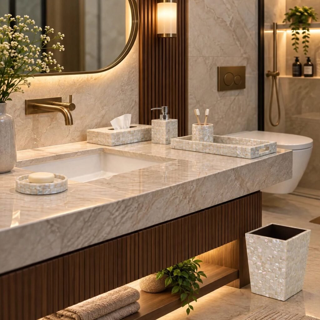 White Mother Of Pearl Bath Set