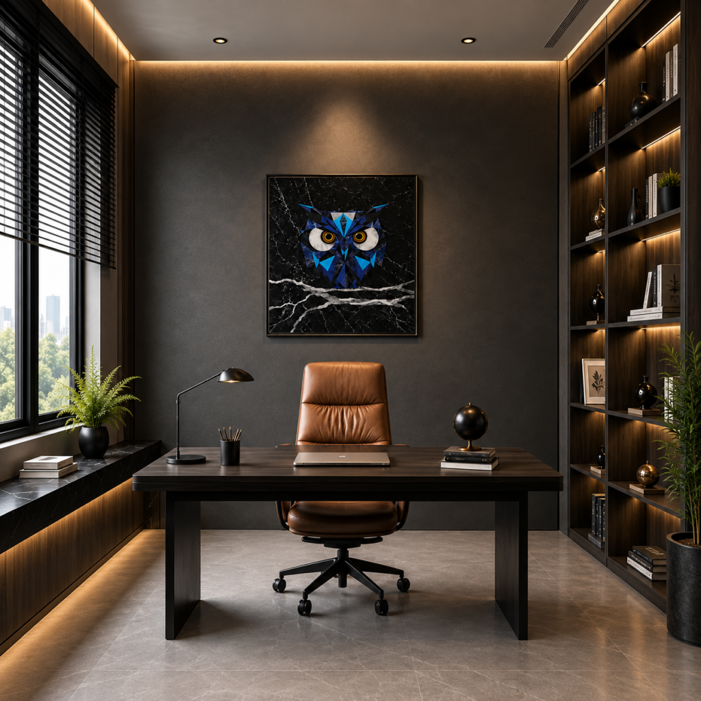 Marble Inlay Owl Wall Mural | Stone Plus India