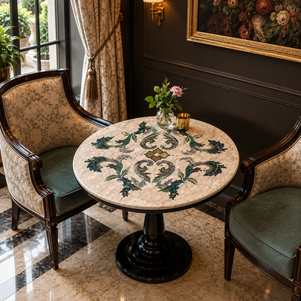 Beige Marble Inlay Tabletop