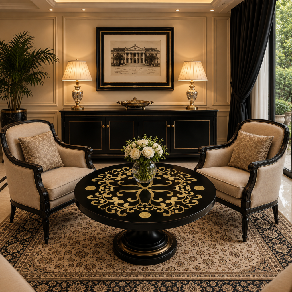Marble Inlay Black Tabletop