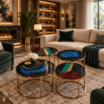 Marble, Lapiz, Malachite, Red Agate , Brass Tabletops Set of 4