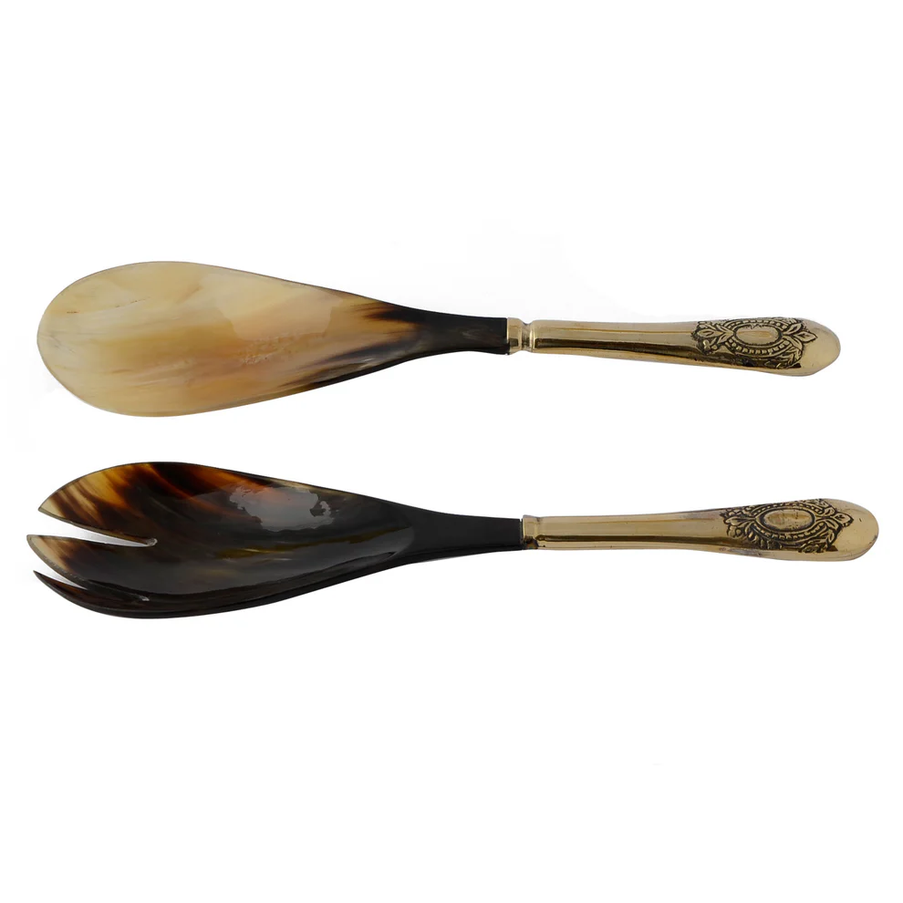 opulent homes horn serving spoon brass handle set of 2