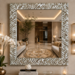 Herringbone Green and White Mother of Pearl Mirror Frame