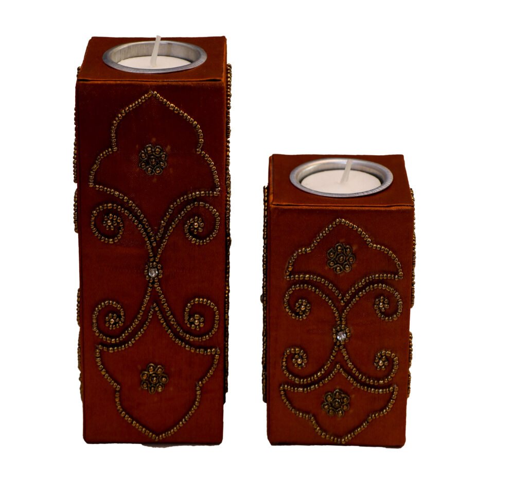 Beaded Silk Tea Light Holder Set catalog shot
