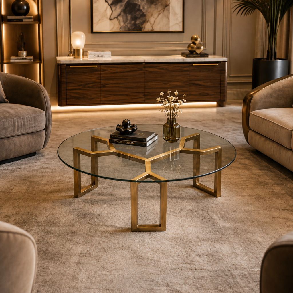 Geometric Gold Glass Coffee Table