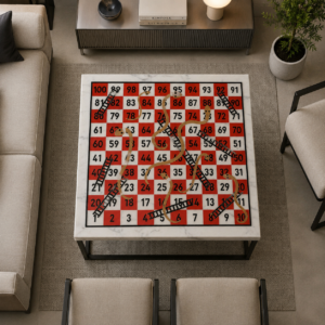 Red Snakes and Ladder Marble Inlay Tabletop