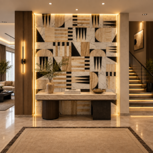 Geometric Marble Inlay Wall Cladding
