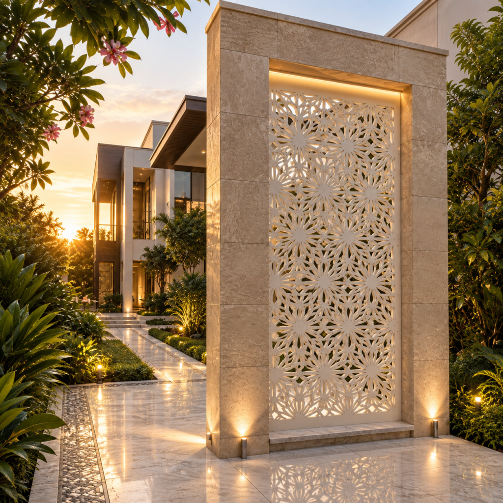 Beige Marble Jaali Cnc Panel 2