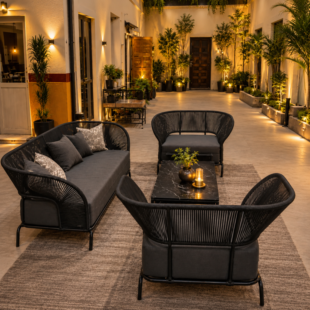 Black Rattan Lounge Set