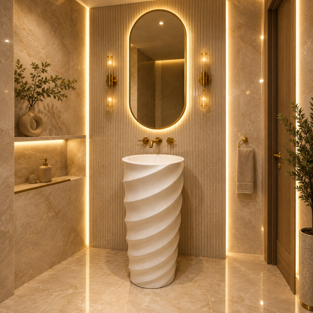 Swiss White Curl Pedestal Basin
