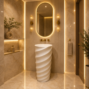 Swiss White Curl Pedestal Basin