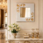 White Marble with Mother of Pearl Inlay Mirror Frame