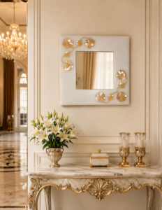 White Marble with Mother of Pearl Inlay Mirror Frame