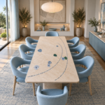 stone plus india beige marble dining table scattered leaves mother of pearl inlay