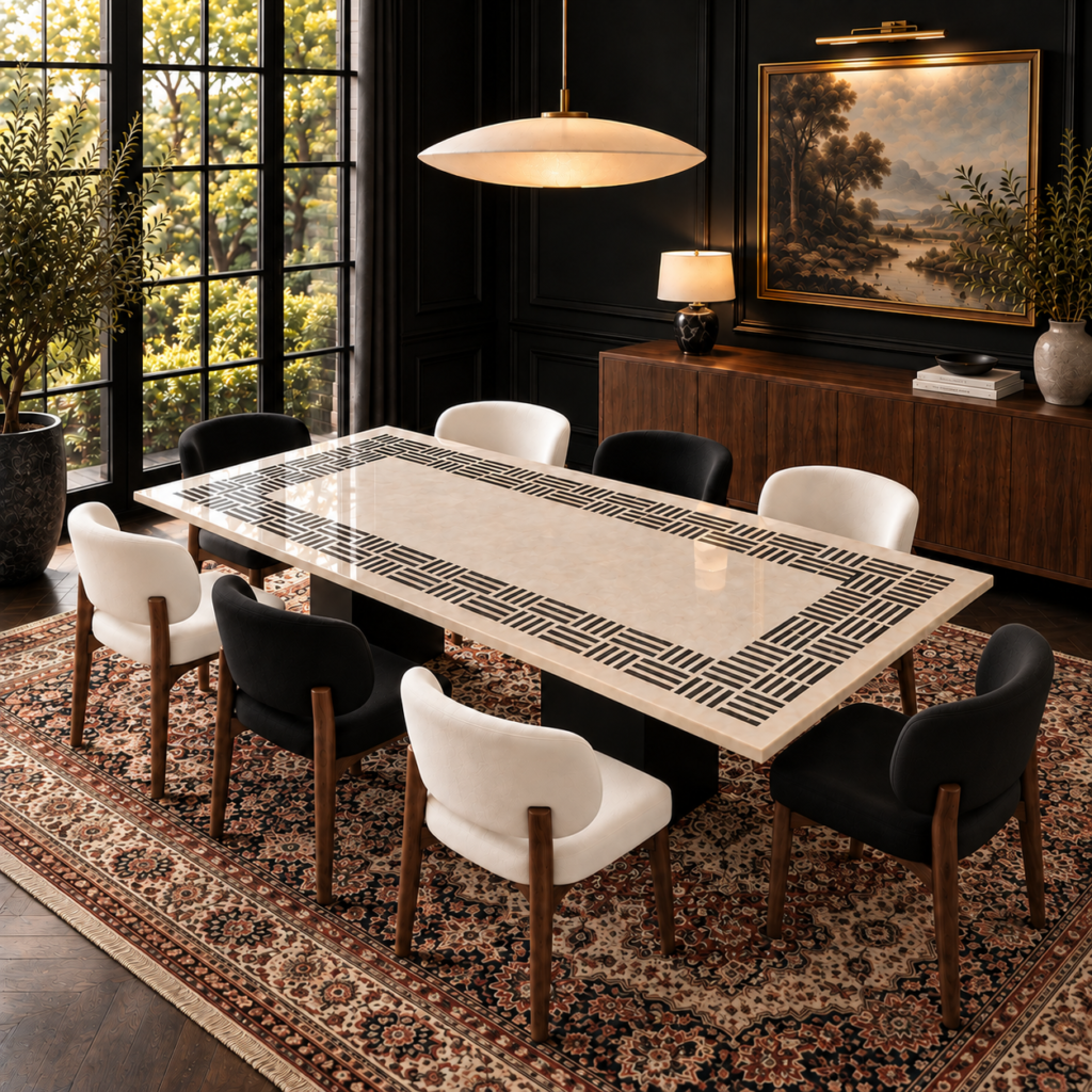 stone plus india white marble dining table mother of pearl inlay border