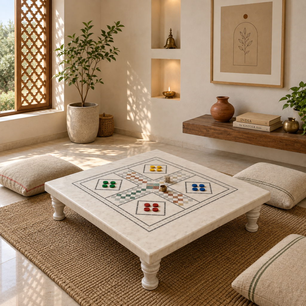 Marble Inlay Ludo Tabletop