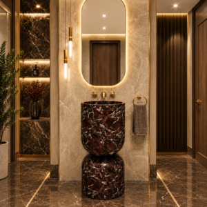 Red Lavante Damru Pedestal Basin