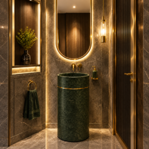 Udaipur Green Plus Brass Ring Pedestal Basin