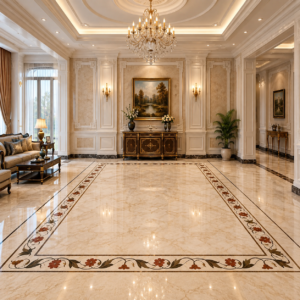 Trumphet Flower Marble Inlay Border | Stone Plus India